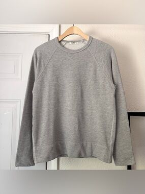 BUCK MASON heather grey cotton crew neck long sleeve raglan pullover sweater